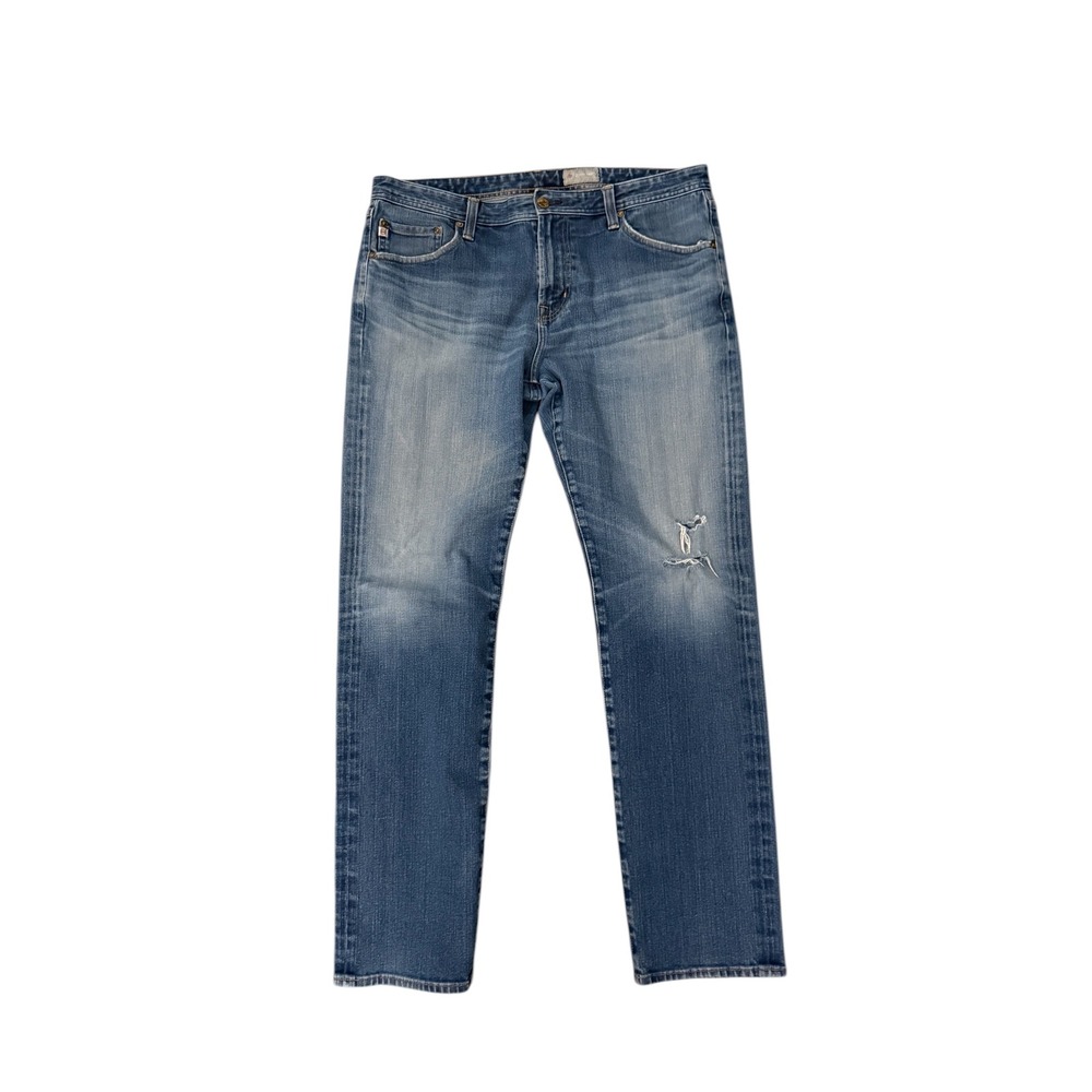 AG Adriano Goldschmied Denim 360 Jeans Mens 36x32 Blue Distressed Straight Leg